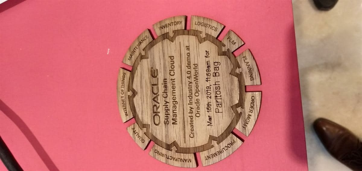 Oracle OpenWorld — a personalised Industry 4.0 keepsake — Bengaluru, India, 2019