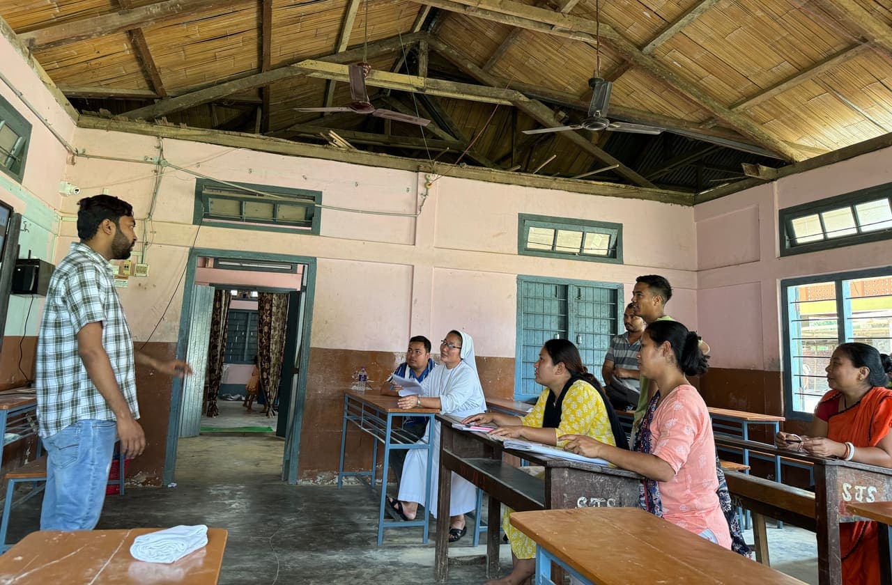 Techimpace engineer training teachers on technology adoption at a rural school in Tripura, North East India